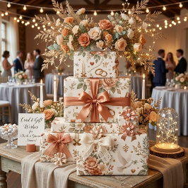 テラコッタの花と鳩の結婚式ギフトラッピングペーパー  ラッピングペーパー