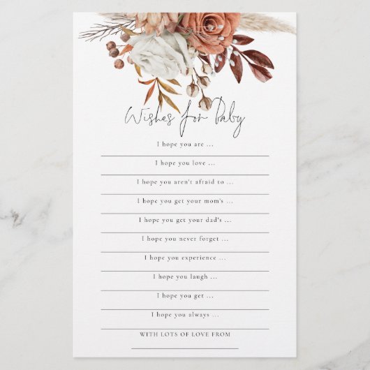 テラコッタの花模様が赤ちゃんのシャワーゲームを望む チラシ (正面)