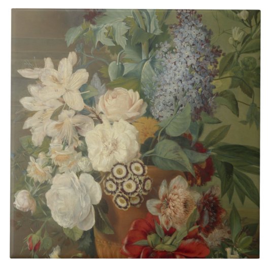 テラコッタの花瓶で花を咲かせる静物詩 タイル (正面)