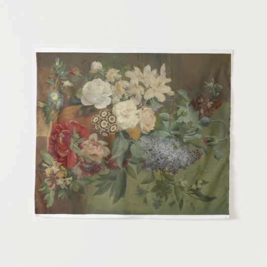 テラコッタの花瓶で花を咲かせる静物詩 タペストリー (正面(横))