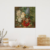 テラコッタの花瓶で花を咲かせる静物詩 ポスター (キッチン)