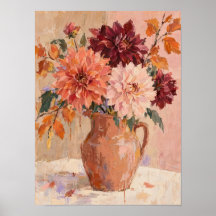 テラコッタの花瓶に秋のダリア – フラワーウォールアート