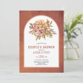 テラコッタの花、かぼちゃの秋カップルのシャワー 招待状 (スタンド正面)