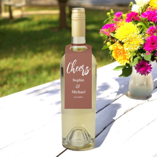 テラコッタの茶色の結婚式のお祝いメッセージ ボトルネックタグ