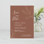 テラコッタの葉でSave the Date バーチャルウェディング 招待状 (スタンド正面)