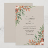 テラコッタの葉と優しいユーカリの結婚式 招待状 (正面/裏面)