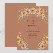 テラコッタの輝く秋の結婚式 招待状 (正面/裏面)