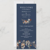 テラコッタの野の花のネイビーブルーの結婚式プログラム (正面)