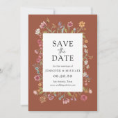 テラコッタの野の花は日付カードを保存 招待状 (正面)