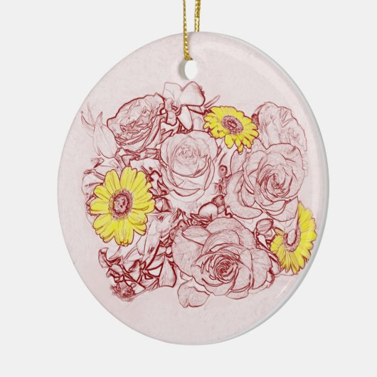 テラコッタは花花束の黄色のデイジーをエッチングしました セラミックオーナメント (左)