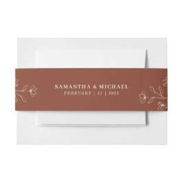 テラコッタアイボリーチニーフラワーモノグラム結婚ズ 招待状ベリーバンド