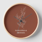 テラコッタアイボリーベージュアイビーフラワーデコ結婚ーズ 壁時計 (正面)