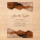 テラコッタアガテ大理石結婚式の日付を保存 アクリル招待状 (正面)