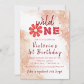 テラコッタアルコールインクワイルドフラワーフォト誕生日 招待状 (正面)
