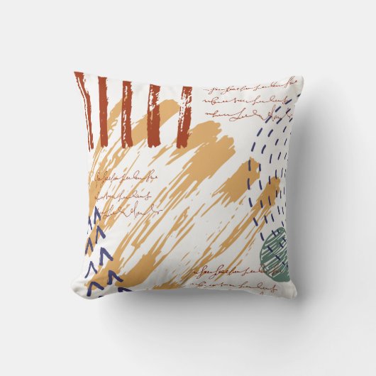 テラコッタアンドブルー抽象芸術ドードル クッション (正面)