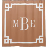 テラコッタアンドホワイトギリシャ鍵 |モノグラムの | シャワーカーテン (正面)