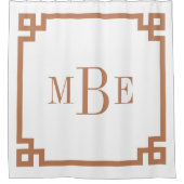 テラコッタアンドホワイトギリシャ鍵 |モノグラムの | シャワーカーテン (正面)