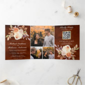 テラコッタアースィーアイボリー フラワーレースQRコード ウェディング 三つ折り招待状 (内部)