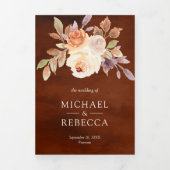 テラコッタアースィーアイボリー フラワーレースQRコード ウェディング 三つ折り招待状 (カバー)