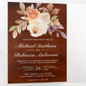 テラコッタアースィーアイボリー フラワーレースQRコード ウェディング 三つ折り招待状 (内部最初)