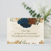 テラコッタアーストーンネイビーフローラ結婚グリーンリー サンキューカード (スタンド正面)
