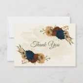 テラコッタアーストーンネイビーフローラ結婚グリーンリー サンキューカード (正面)