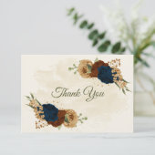 テラコッタアーストーンネイビーフローラ結婚グリーンリー サンキューカード (スタンド正面)