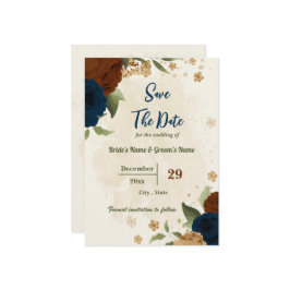 テラコッタアーストーンネイビーフローラ結婚グリーンリー セーブザデート