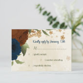 テラコッタアーストーンネイビーフローラ結婚グリーンリー 出欠カード (スタンド正面)