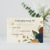 テラコッタアーストーンネイビーフローラ結婚グリーンリー 出欠カード (スタンド正面)