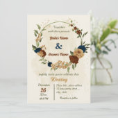 テラコッタアーストーンネイビーフローラ結婚グリーンリー 招待状 (スタンド正面)