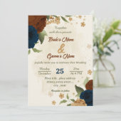 テラコッタアーストーンネイビーフローラ結婚グリーンリー 招待状 (スタンド正面)