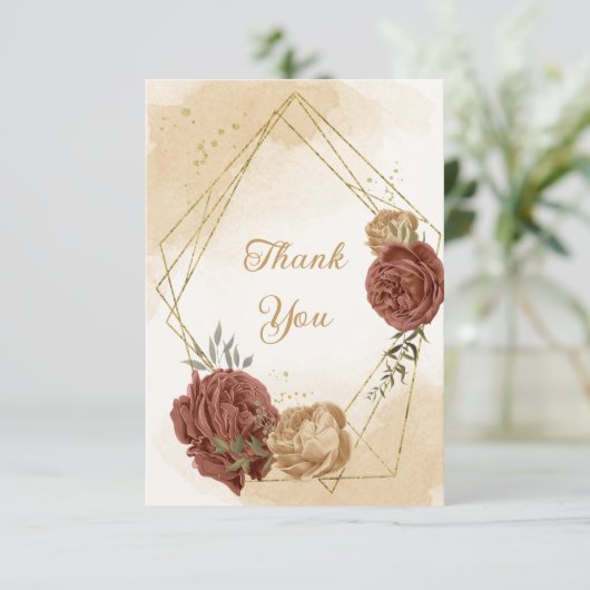 テラコッタアーストーンフローラ結婚グリーンリー サンキューカード (スタンド正面)