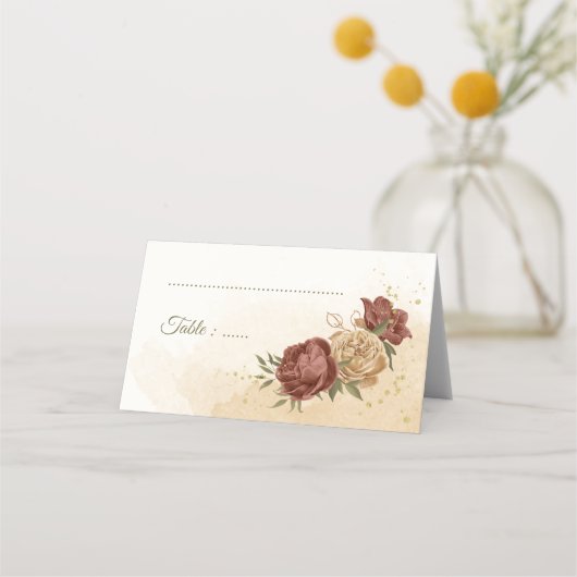 テラコッタアーストーンフローラ結婚グリーンリー プレイスカード (正面)