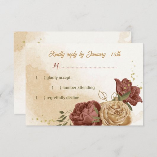 テラコッタアーストーンフローラ結婚グリーンリー 出欠カード (正面/裏面)