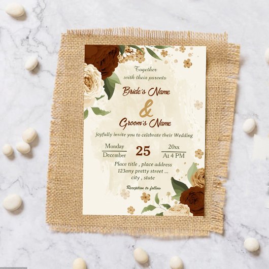 テラコッタアーストーンフローラ結婚グリーンリー 招待状