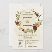 テラコッタアーストーンフローラ結婚グリーンリー 招待状 (正面)
