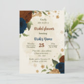 テラコッタアース音色ネイビーフローラブライダルシャワー 招待状 (スタンド正面)