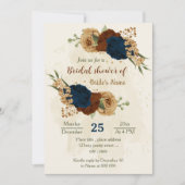 テラコッタアース音色ネイビーフローラブライダルシャワー 招待状 (正面)