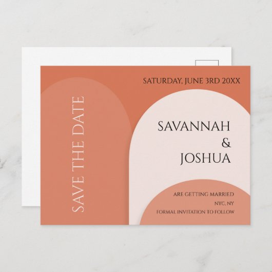 テラコッタアーチウェディング日付はがきを保存 ポストカード (正面/裏面)