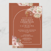 テラコッタアーチパンパスグラスファースト聖餐式 招待状 (正面/裏面)