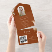 テラコッタアーチフォトパンパスグラス結婚フローラ オールインワン招待状 (貼ってはがせる)