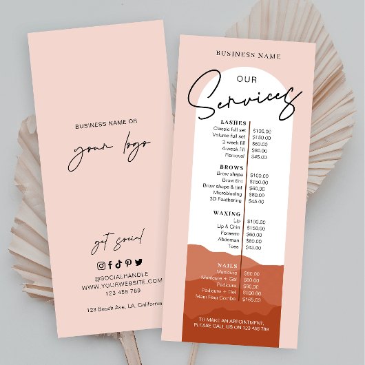 テラコッタアーチボヘミアンロゴ爪、 ネイルサロンスパメニュー ラックカード