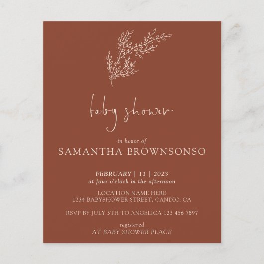 テラコッタインディボホボタニカルバジェットベビーシャワー チラシ (正面)