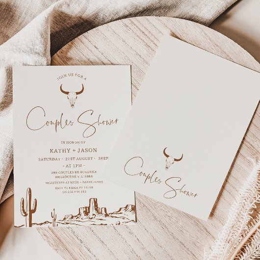 テラコッタウェスタン素朴カップルのシャワーブライダル 招待状