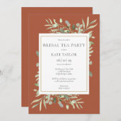 テラコッタウォーターカラーグリーンリーブライダルティーパーティー 招待状 (正面/裏面)