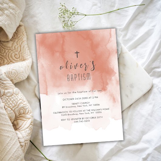 テラコッタウォーターカラーデザートクロスボーイバプテスマ 招待状