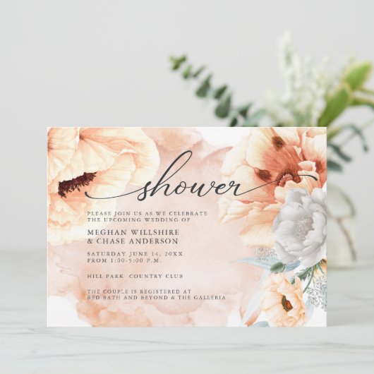 テラコッタウォーターカラーフラワーズブライダルシャワー 招待状 (スタンド正面)