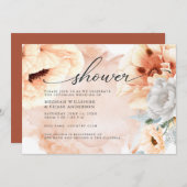 テラコッタウォーターカラーフラワーズブライダルシャワー 招待状 (正面/裏面)