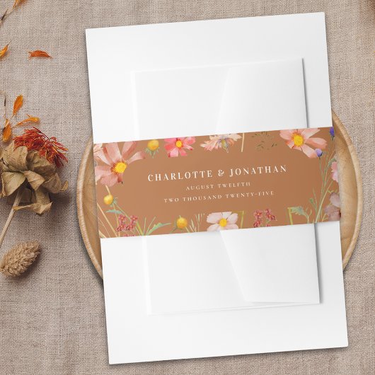 テラコッタウォーターカラーフローラ秋の結婚式 招待状ベリーバンド